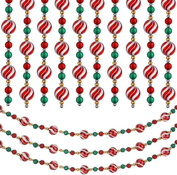 Crowye 40 ft Christmas Tree Garland Plastic Candy Bead Peppermint Ball Christmas Garland Candy Cane Christmas Decorations Christmas Beaded Garland for Xmas Party Fireplace Home Decor (Xmas Ball)