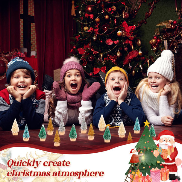 Crowye 100 Pcs Mini Christmas Tree Artificial Sisal Trees with Wood Base Tabletop Bottle Brush Trees for Christmas Home Decor Christmas Party Table Craft Decorations, 5 Colors