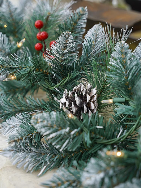 Pre-Lit Artificial Christmas Garland, Snowflake Garland, White Lights 50, Decorated with Pine Cones, Berry Clusters, Plug in, Christmas Decorations, 9 Feet