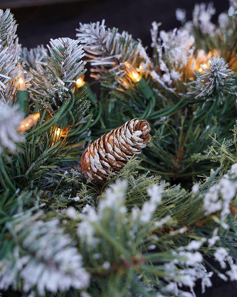 Pre-Lit Artificial Christmas Garland, Snowy Garland, White Lights 50, Decorated with Pine Cones, Berry Clusters,Pine Needle,Plug in, Christmas Decorations, 6 Feet