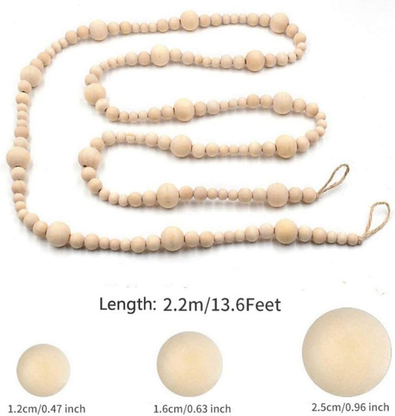 2PCS Christmas Wood Beads Garland 14.4 Feet Wooden Bead Garland Boho Ornaments for Christmas Tree, Xmas Vintage Rustic Farmhouse Round Craft Bead Table Wall Hanging Holiday Decorations(7.2 Feet/1Pcs)