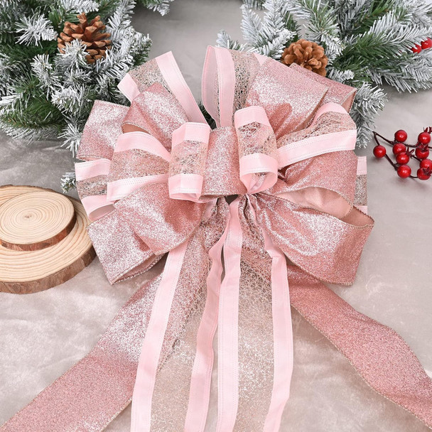 Christmas Tree Topper Bow with Streamers,48x13 Inches Large Toppers Bow for Xmas Home Decor,Rose Gold Polyester Decorative Bow for Christmas Decoration (Rose Gold)