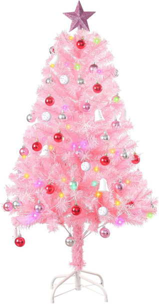 Pink Christma Tree 4 ft,Kids Christmas Tree,4 Ft Christmas Tree with Lights,Pink Christmas Decorations (Balls, Stars, and Ornaments) Small Christmas Tree with Lights 4ft