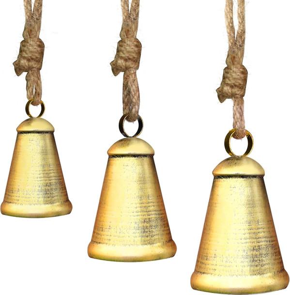 Christmas Bells for Decoration, Set of 3 Harmony Cow Bells, Vintage Handmade Rustic Hanging Bells, Metal Vintage Decorative Bells with Jute Hanging Rope Christmas Bells for Decoration, Set of 3 Harmony Cow Bells, Vintage Handmade Rustic Hanging Bells, Metal Vintage Decorative Bells with Jute Hanging Rope