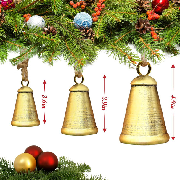 Christmas Bells for Decoration, Set of 3 Harmony Cow Bells, Vintage Handmade Rustic Hanging Bells, Metal Vintage Decorative Bells with Jute Hanging Rope Christmas Bells for Decoration, Set of 3 Harmony Cow Bells, Vintage Handmade Rustic Hanging Bells, Metal Vintage Decorative Bells with Jute Hanging Rope