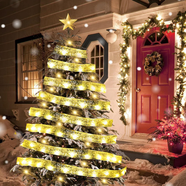 Dailyart Christmas Ribbon Fairy Lights 2 Pack Total 100LED USB& Battery Operated String Lights Timer 46FT Christmas Lights Indoor with 8 Modes Fairy Lights with Remote for Xmas Tree Garland Decoration