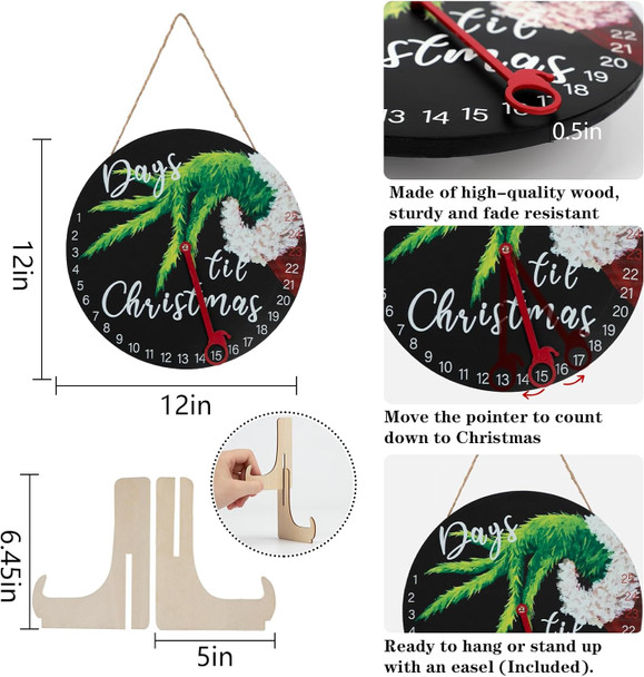 DAZONGE Christmas Wreath Decorations Christmas Countdown Advent Calendar for All Ages 12'' Wooden Christmas Welcome Sign with Easel Christmas Decor