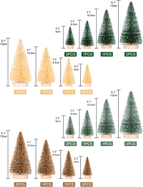 DDHS 24PCS Artificial Mini Christmas Trees, 4-Color Bottle Brush Christmas Tree with Wooden Base, Artificial Frosted Sisal Christmas Tree Furniture Desktop Decoration Winter Crafts Ornaments