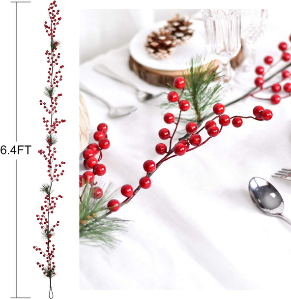 DearHouse 6FT Red Berry Christmas Garland with Garland Artificail Garland Indoor Outdoor Garden Gate Home Decoration for Winter Holiday Year Decor
