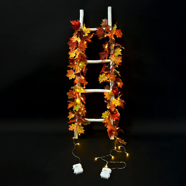 DearHouse 2 Pack Fall Maple Garland, 5.9Ft/Piece Hanging Vine Garland with 2Pcs 7.5 ft 20 Led String Light, Artificial Autumn Maple Leaf Garland Thanksgiving Decor for Home Wedding Fireplace Party