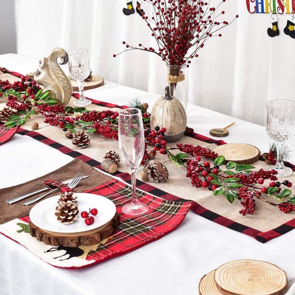 DearHouse 6Feet Red Berry Christmas Garland with Green Leaves Wired Christmas Berry Garland Artificail Garland Indoor Outdoor Garden Gate Home Table Runner Decoration for Winter Holiday Year Decor