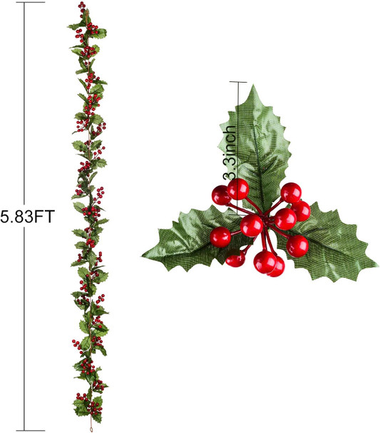 DearHouse 6FT Red Berry Christmas Garland, Flexible Artificial Berry Garland for Indoor Outdoor Home Fireplace Decoration for Winter Christmas Holiday Year Decor