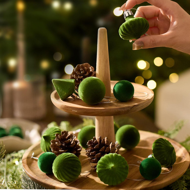 DecorbyHannah Mini Velvet Christmas Ornaments, 24ct Green Velvet Small Ornaments for Christmas Tree, Shatterproof Flocked Christmas Tree Ornaments Decorations for Home, St Patricks Day, Easter, Fall DecorbyHannah Mini Velvet Christmas Ornaments, 24ct Green Velvet Small Ornaments for Christmas Tree, Shatterproof Flocked Christmas Tree Ornaments Decorations for Home, St Patricks Day, Easter, Fall