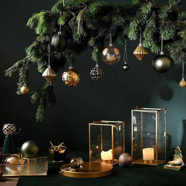 DecorbyHannah 60ct Christmas Ornaments Set, Green Gold Christmas Tree Decorations, Shatterproof Decorative Geometric Christmas Ball Ornaments for Xmas Tree, Modern Home Décor (Value Pack)