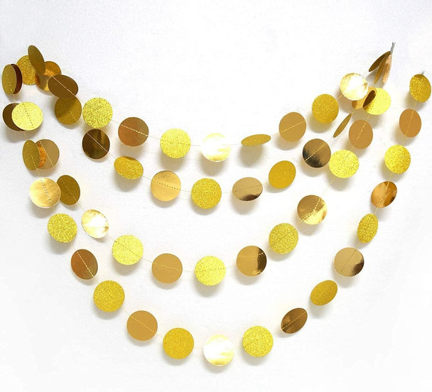 Decor365 Gold Circle dots Garland Golden Party Decorations Glitter Polka Dots Streamers Hanging Backdrop Bunting String Wedding Birthday Baby Shower Graduation Year Christmas Sweet 16 Bday Decor