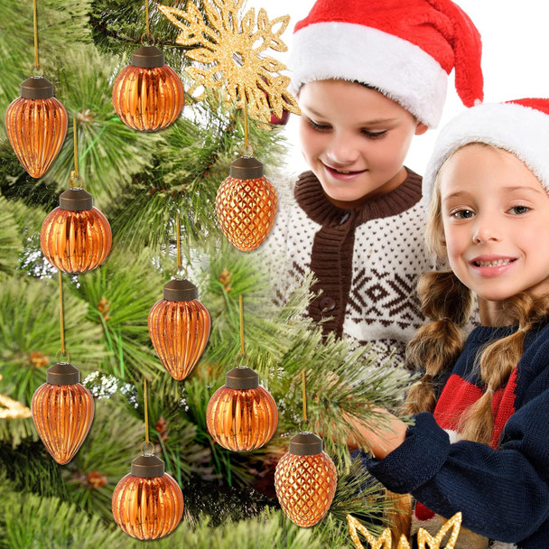 Deekin 24 Mini Glass Fall Tree Ornaments Set Thanksgiving Ornaments Assorted Mini Hanging Glass Ball Ornaments for Small Christmas Tree Decorations with Loop, 3 Styles(Orange)