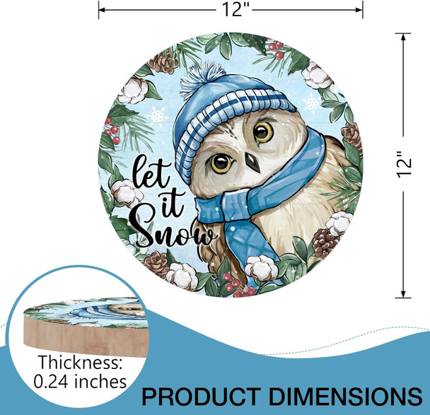 Deroro Winter Let It Snow Owl Front Door Sign, Pine Cone Cotton Red Berry Wood Door Hanger Outdoor Outside Porch Decor, Christmas Seasonal Snowflake Wooden Wreath Indoor Wall Hanging Decoration