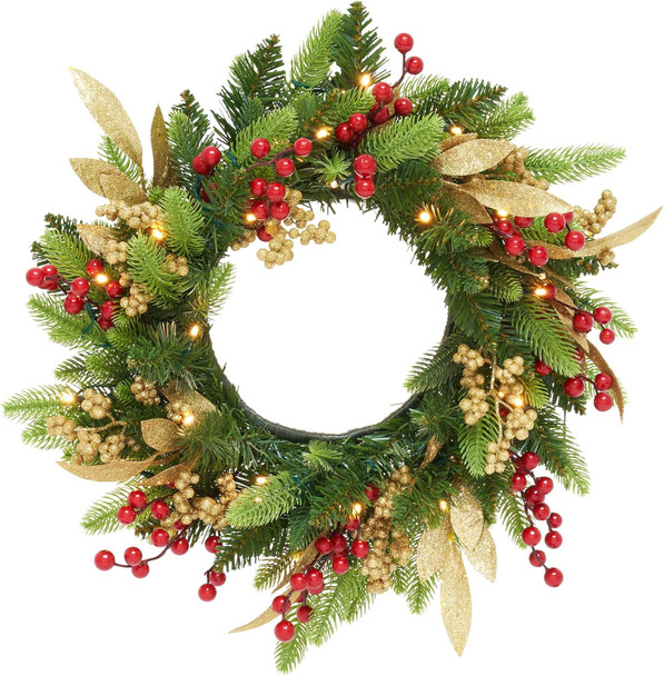 Christmas Small Wreath for Front Door 20 Inches Pre-Lit Timer Pine Xmas Artificial Garland Decorations Holiday Fireplace Wall Window Indoor Outdoor Decor