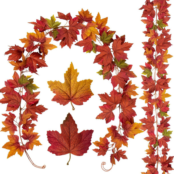 DILATATA 2 Pack 5.5ft/Pieces Fake Fall Maple Leaves Garland for Mantle Artificial Autumn Foliage Garland Fall Decor for Home Wedding Fireplace Party Hanging Vine Garland
