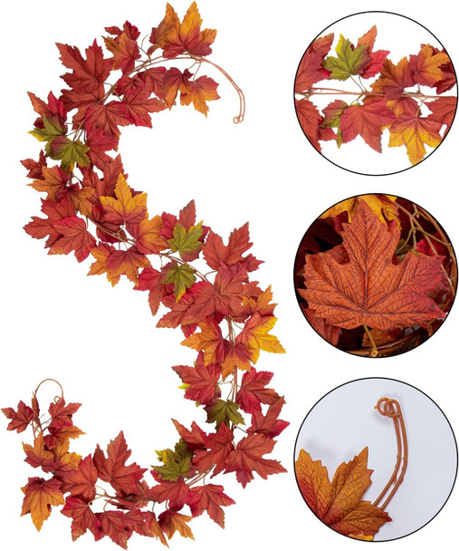 DILATATA 2 Pack 5.5ft/Pieces Fake Fall Maple Leaves Garland for Mantle Artificial Autumn Foliage Garland Fall Decor for Home Wedding Fireplace Party Hanging Vine Garland