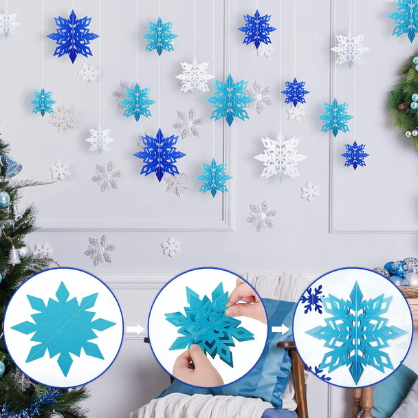 Dilunave 21 Pieces Winter Christmas Snowflake Hanging Decorations Xmas Snowflake Ornaments Winter Snowflake Garlands for Christmas Holiday Party Anniversary Home Decorations