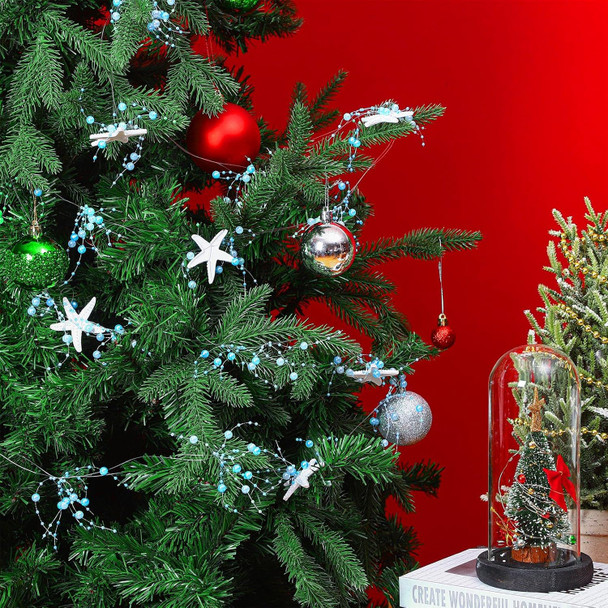 Beaded Starfish Garland Christmas Beaded Garland with Starfish Coastal Beach Garland Decor Decorative Christmas Garland for Christmas Tree Beach Home Decoration Supplies, 118 Inch Long (Blue)