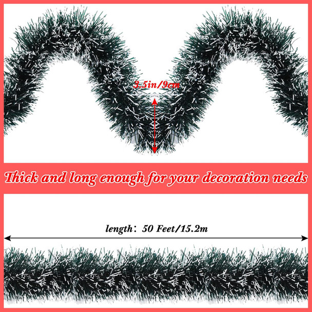 50 Feet Christmas Tinsel Garland Metallic Twist Garland Frost Tip Glitter Xmas Tree Decorations Shiny Wreath for Christmas Party Supplies Indoor and Outdoor Decor, 3.5 Inch Wide (Green)