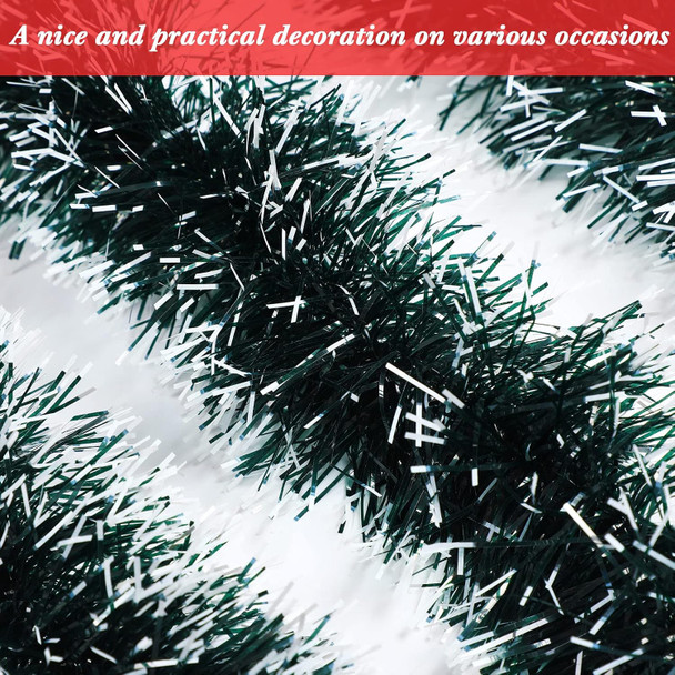 50 Feet Christmas Tinsel Garland Metallic Twist Garland Frost Tip Glitter Xmas Tree Decorations Shiny Wreath for Christmas Party Supplies Indoor and Outdoor Decor, 3.5 Inch Wide (Green)