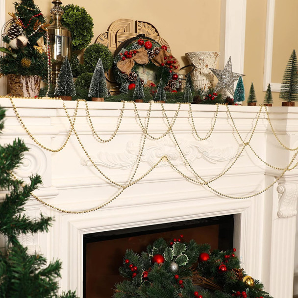 Dilunave 50 ft Christmas Tree Beads Garland Artificial Pearl Garland Chain Decor Plastic Faux Pearls Beaded Trims String Beaded Garland for Xmas Tree Mantle DIY Holiday Decoration Supplies(Gold)