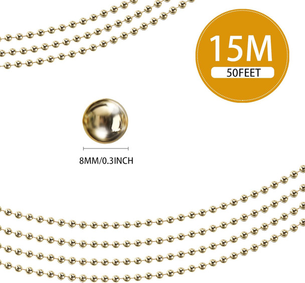 Dilunave 50 ft Christmas Tree Beads Garland Artificial Pearl Garland Chain Decor Plastic Faux Pearls Beaded Trims String Beaded Garland for Xmas Tree Mantle DIY Holiday Decoration Supplies(Gold)