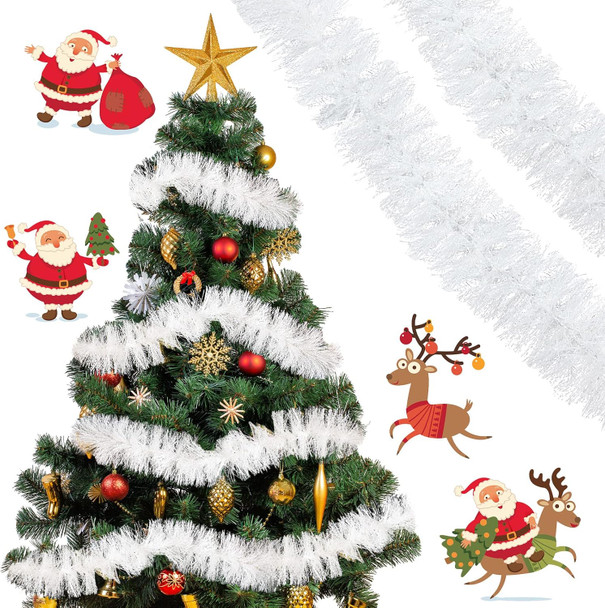 50 Feet Christmas Tinsel Garland Christmas Garland Tree Decorations Tinsel Garland for Outdoor or Indoor Use Christmas Holiday Decor (White)
