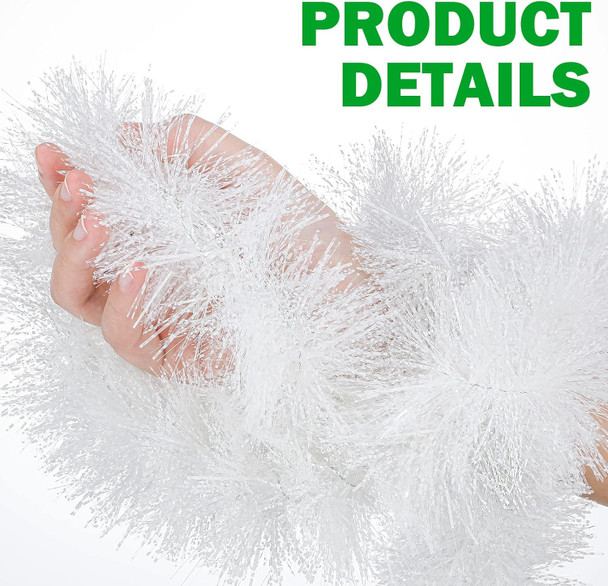 50 Feet Christmas Tinsel Garland Christmas Garland Tree Decorations Tinsel Garland for Outdoor or Indoor Use Christmas Holiday Decor (White)