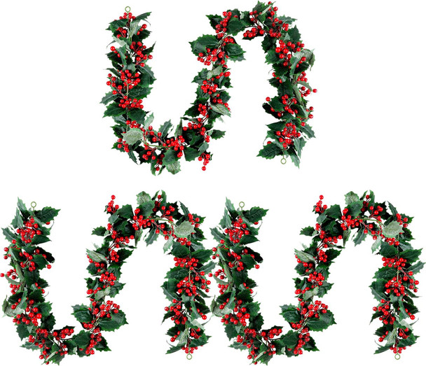 18 ft Red Berry Christmas Garland Artificial Berry Garland Xmas Decorations Indoor Outdoor Farmhouse Pine Leaves Winter Garland for Home Christmas Holiday Year Decor (Unlighted)