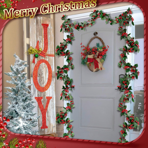 18 ft Red Berry Christmas Garland Artificial Berry Garland Xmas Decorations Indoor Outdoor Farmhouse Pine Leaves Winter Garland for Home Christmas Holiday Year Decor (Unlighted)