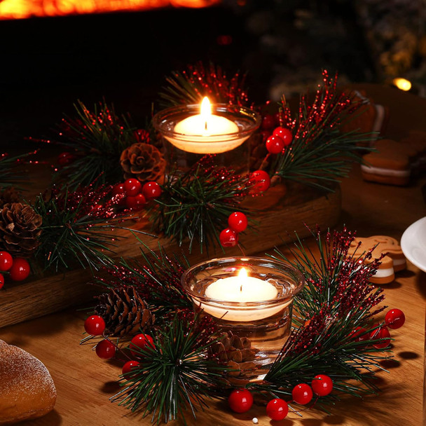 8 Pieces Christmas Candle Holders Glass Tealight Candle Rings, 4 Pieces Christmas Votive Candle Holders Berry Ring with Pinecones and 4 Pieces Votive Candle Holders for Wedding Christmas Decor