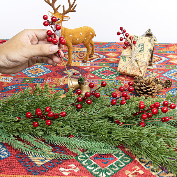 30 PCs Christmas Tree Picks Classic Christmas Picks 9.5 Inches Pine Needle Branches 6.5 Inches Red Holly Berry Stems for Winter Craft Wrapping Tree Garland Vase Floral Arrangements