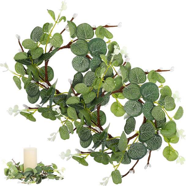 DOITOOL Candle Wreaths Rings 6 Inch - 2PCS Christmas Candle Rings - Greenery Wreath Candle Rings Wreaths for Christmas Centerpiece Table Decorations Farmhouse Wedding Party Home Decor