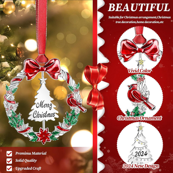Dolicer Christmas Ornament for Christmas Tree Decoration, Hanging Silver Metal Dated Christmas Ornaments with Rotable Tree for Holiday Decorative Keepsake (1Pack)