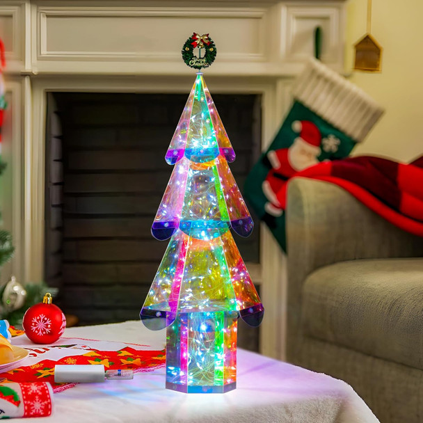 Dolita Small Magic Led Lighted Christmas Tree,Twinkling Prismatic Christmas Decor Lights,8 Lighting Modes Perfect for Indoor and Outdoor Year Christmas Decorations