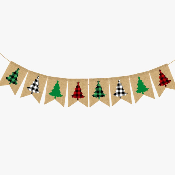 Doumeny Plaid Christmas Tree Burlap Banner Red Black Buffalo Check Christmas Garland Banner Green Christmas Gingham Banner Holiday Party Banner for Mantle Fireplace Wall Door Xmas Party Supplies Decor