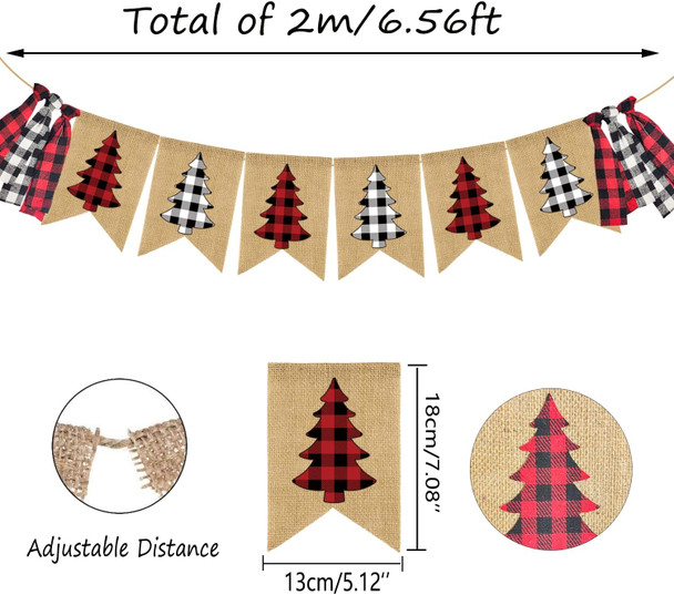 Doumeny Christmas Plaid Burlap Banner Buffalo Check Christmas Tree Banner Vintage Christmas Bunting Banner Christmas Gingham Tassel Garland for Mantle Fireplace Wall Door Xmas Party Supplies Decor