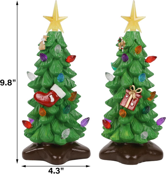 DR.DUDU 2 Pack Christmas Tree Tabletop Decorations, Small Christmas Trees with Multi-Color Lights Resin Lighted Tree Figurine Battery Operated for Office Home Holiday Decoration