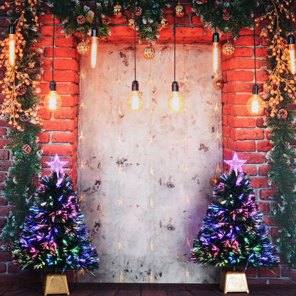 24inch Green Fiber Optic Christmas Tree,Pre-Lit Artificial Mini Christmas Tree, Tabletop Small Xmas tree with Stars Holiday Home Decorations