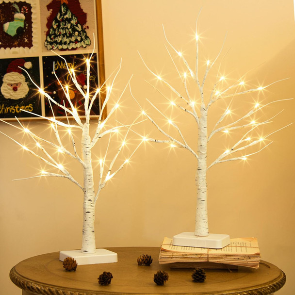 EAMBRITE Birch Tree with Led Lights, White Christmas Decorations Indoor with Timer, Lighted Mini Small Artificial Lamp Prelit Twig Tree Battery Operated for Table Centerpiece Home Decor 2Pack