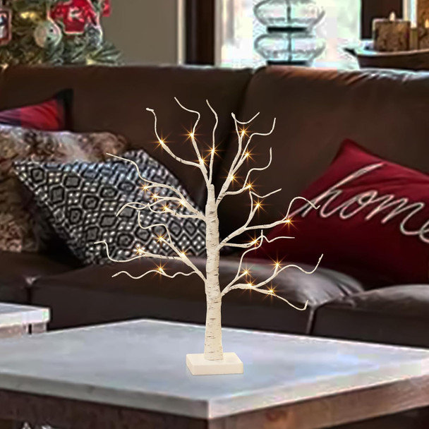 EAMBRITE Lighted Birch Tree, Christmas Tree Decorations Battery Operated/USB, Table Top Tree with Lights 24 LED, Small Light Up White Artificial Tree for Centerpiece Home Room Xmas Indoor Decor (22")