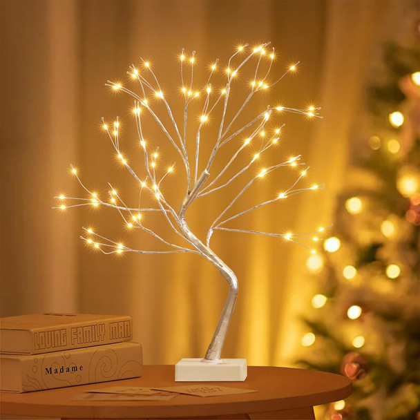 EAMBRITE Fairy Light Spirit Tree, 108 Led Lighted Birch Tree, 8 Modes Lighted Trees for Decoration Inside, USB & Battery Christmas Tree for Home Bedroom Desktop Indoor Xmas Decorations (Sliver)