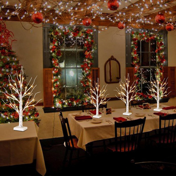 EAMBRITE Home Decorations Light Up White Birch Tree Indoor Christmas Decor, 4 Pack Battery Operated Lighted Tabletop Bonsai Tree Lamp Led Lights Money Tree Xmas Wedding Centerpiece Table Room (2 Ft)