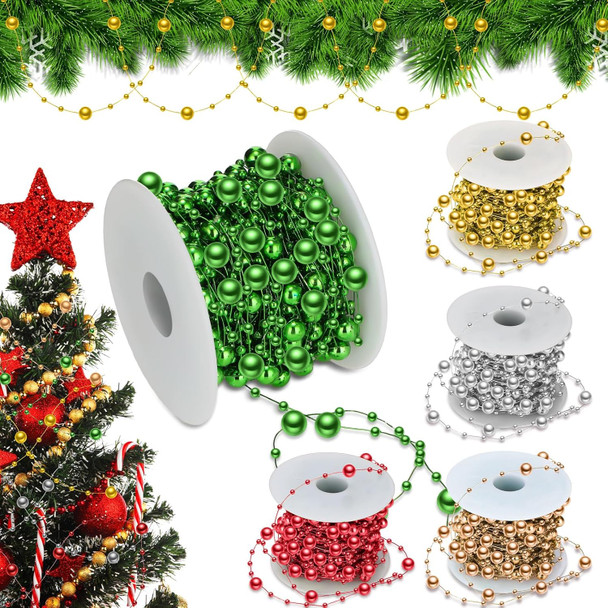 Ecally 5 Rolls 250 ft Artificial Pearl Beads Garland Plastic Pearl Strands Chain Pearl String for Crafting Wedding Decoration Party Centerpieces Bridal Bouquet Crafts Flower DIY Supplies(Mix Color)