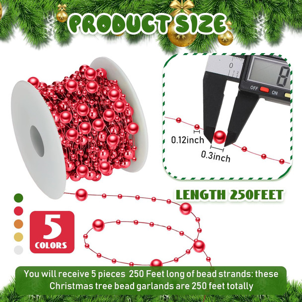Ecally 5 Rolls 250 ft Artificial Pearl Beads Garland Plastic Pearl Strands Chain Pearl String for Crafting Wedding Decoration Party Centerpieces Bridal Bouquet Crafts Flower DIY Supplies(Mix Color)