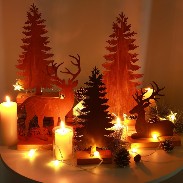 5pcs Metal Christmas Trees and Elk Decor, Vintage Evergreen Trees Table Centerpieces Farmhouse Rustic Christmas Decorations for Room Mantel Fireplace Shelf